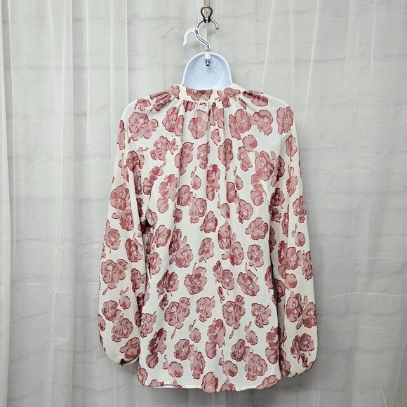 Ann Taylor Off White Red Floral Blouse Coquette Boho M - Picture 6 of 11